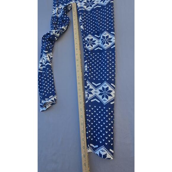 Fair Isle Snowflake Leggings Womens Small Blue White Print Stretch Thin - Picture 4 of 5